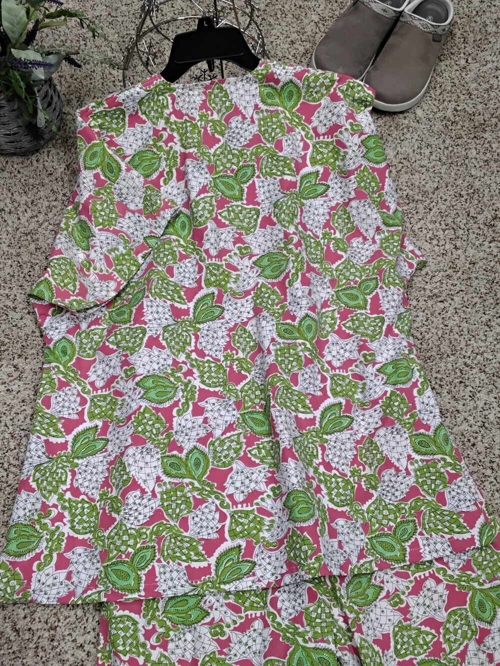 4037 Size XL Handmade Cotton   Lend Pink & Green Floral Pant Set - Picture 5 of 7